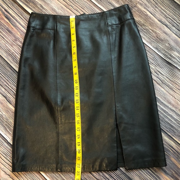 003 COLETTE MORDO SADMARA SOFT BLACK LEATHER SKIRT BACK ZIPPER FRONT SLIT SZ10 - Picture 6 of 10